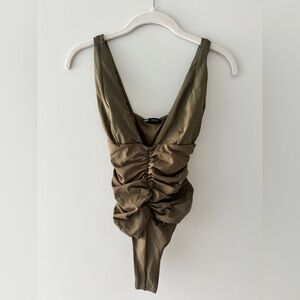 Zara Khaki Ruch One Piece Swimsuit